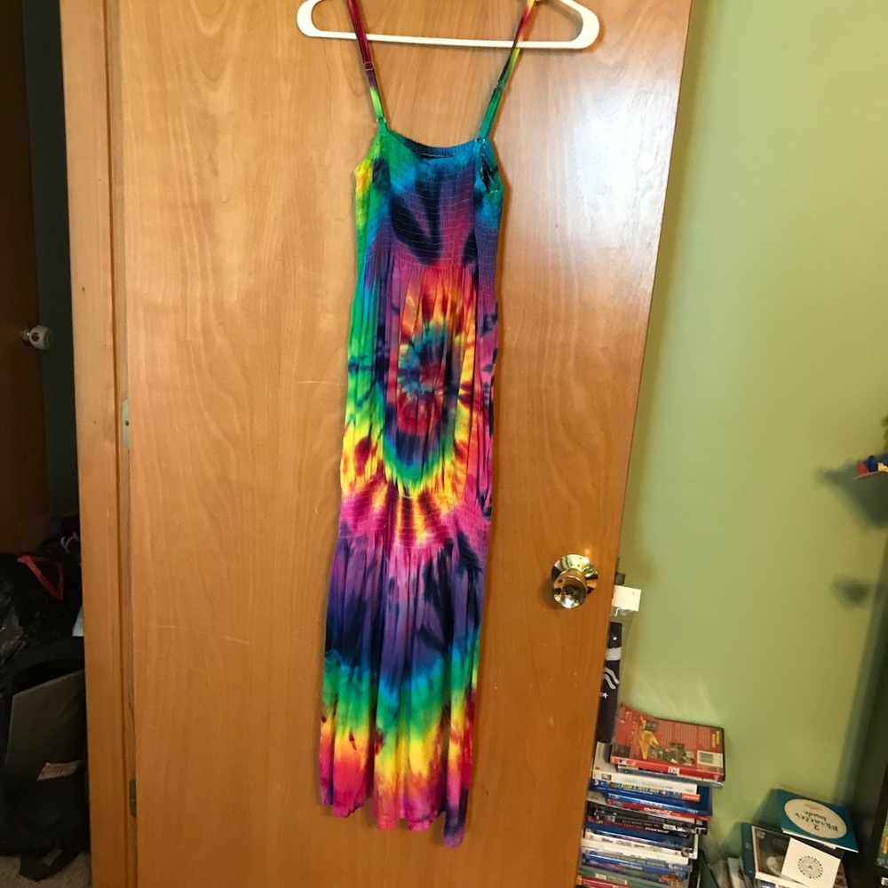 Rainbow Tie Dye Elastic Waist Dress Large